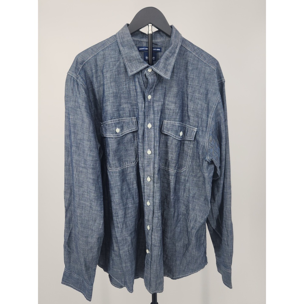 Old Navy Mens XXL Regular Fit Blue Chambray Long Sleeve Button Down Shirt